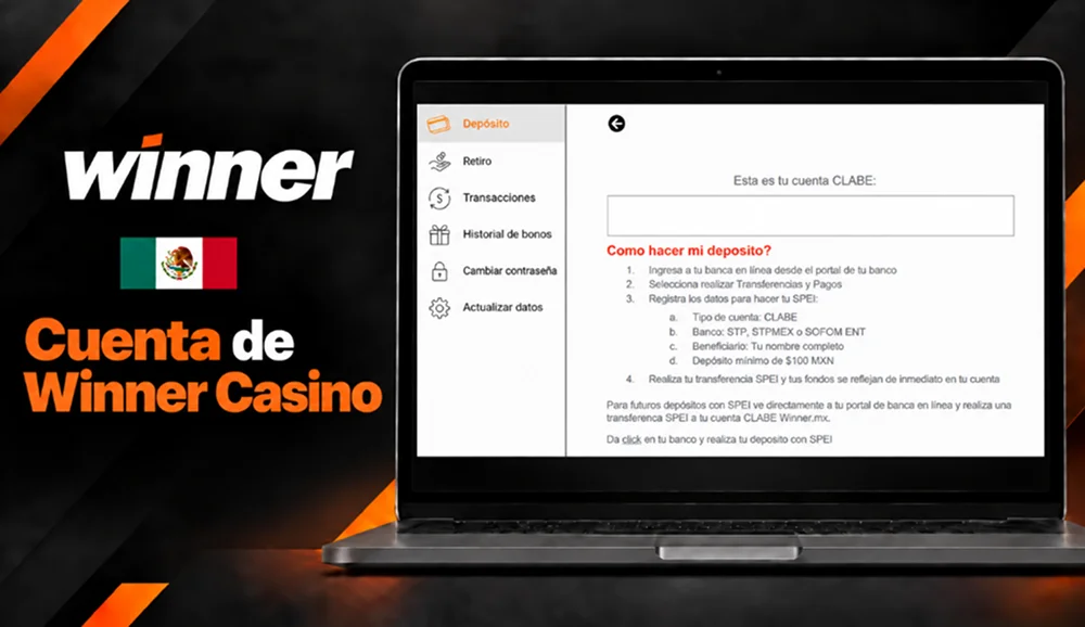 Cuenta de Winner Casino con instrucciones para realizar un depósito SPEI
