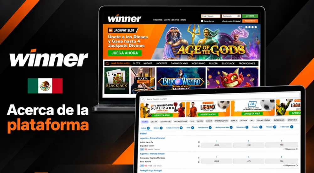 Vista de la plataforma Winner MX con casino, apuestas deportivas y juegos
